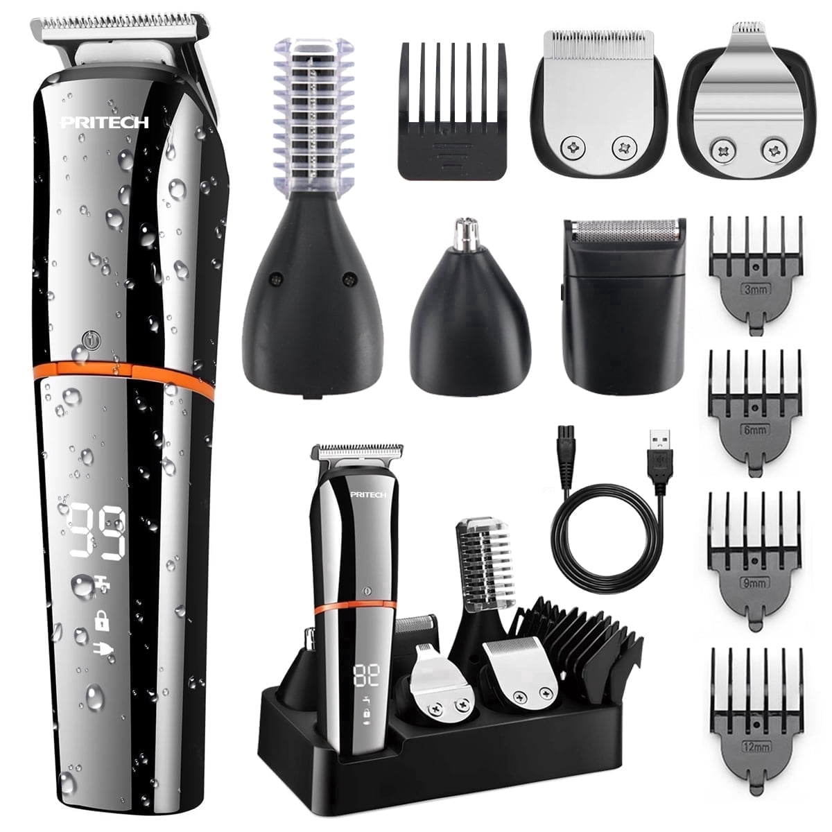 Kit recortador de barba Pritech 6 en 1 para hombre a prueba…