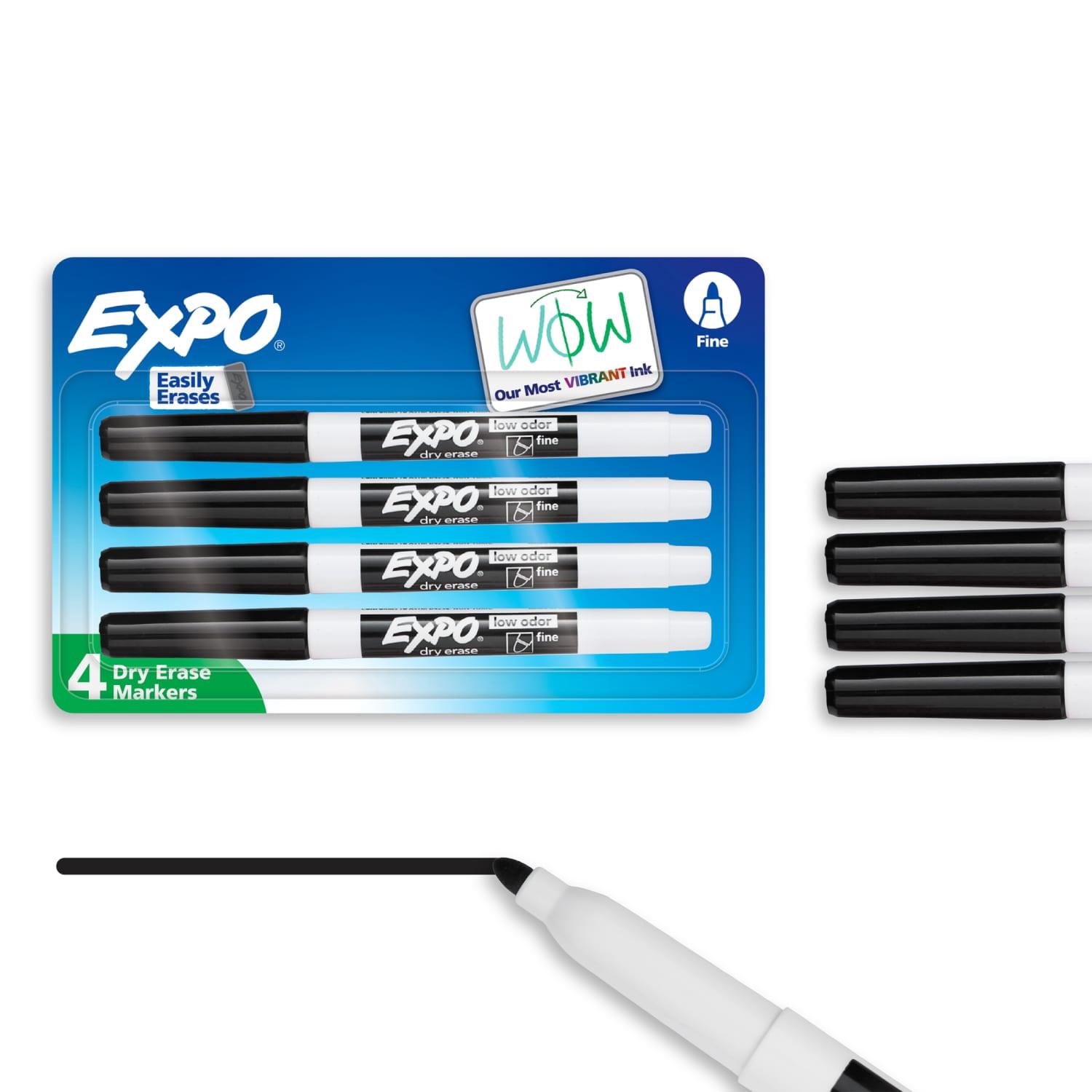 Expo Low Odor Dry Erase Markers Fine Tip Black 4 Count