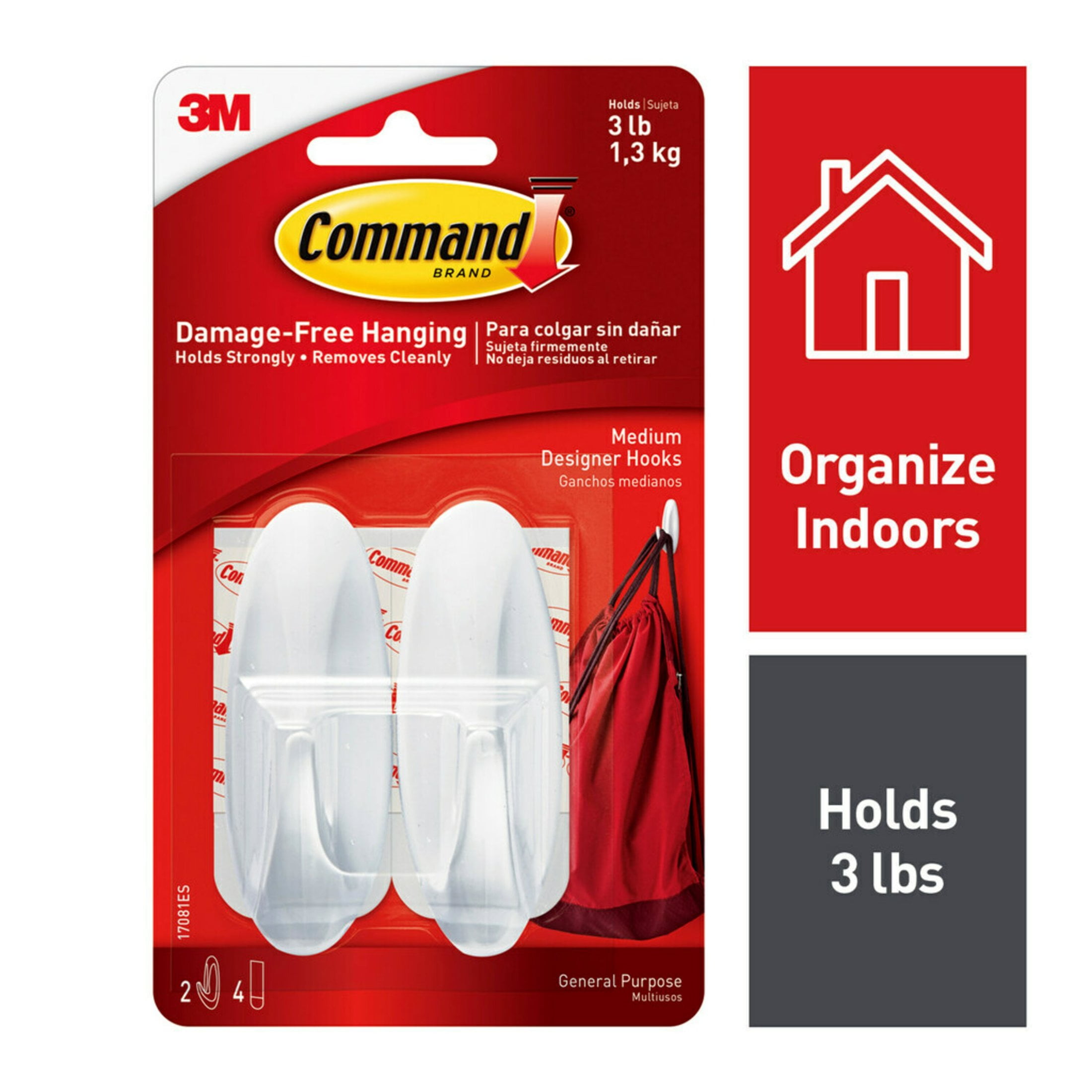 Command Medium Designer Hooks White 2 Wall Hooks