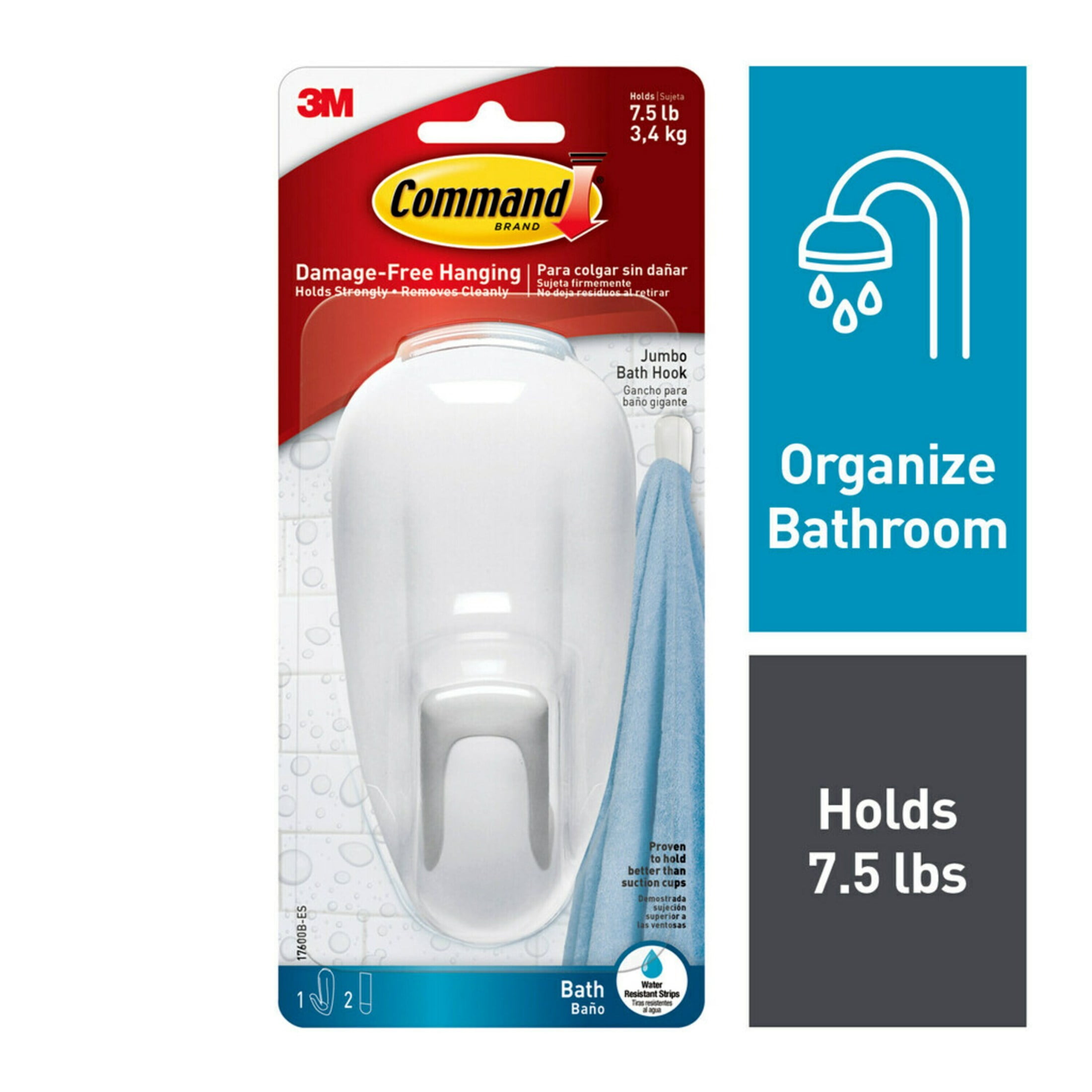 Command Bath Hook White Large 1 Wall Hook 2 Water Resistant…
